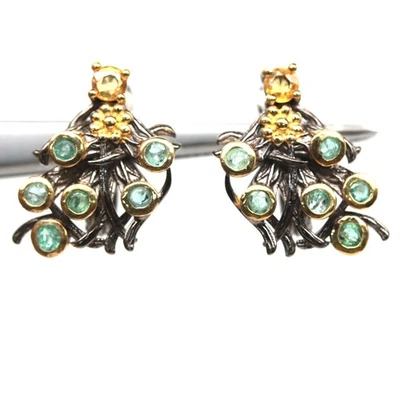 925纯银3毫米。 蓝宝石和绿色翡翠耳环 — 第 1/4 张图片