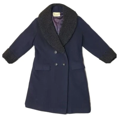 Vtg 1940-50s Wool Coat w/Persian Lamb Collar Blue Black  SNOOTY FOX BOSTON MASS. - Image 1 of 4