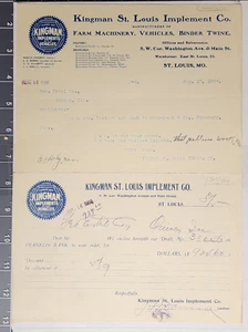 Kingman St. Louis Implement Co. 1904 Billhead Briefkopf Landmaschinen Posten - Bild 1 von 2