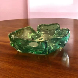 Murano Green Large & Small Bubble Glass Bowl Clover ashtray trinket dish A+ - Picture 1 of 5