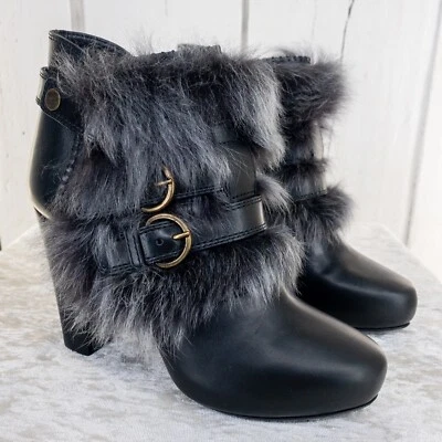 Donna Karan New York Botines Botines Cuero Tacón Alto Borde de Oveja EE. UU. 7.5 Foto 1 de 4