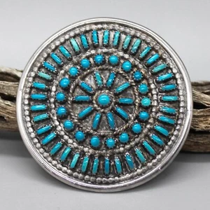 VINTAGE ZUNI-STERLING & NATURAL TURQUOISE NEEDLEPOINT PIN/PENDANT-D.  HATTIE - Picture 1 of 3