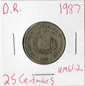 Moneda República Dominicana 25 Centavos 1987 KM61.2 - Imagen 1 de 2