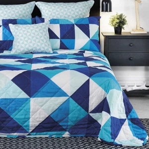 Bianca Cruze Blue Queen Bedspread | Cotton Chenille Quilted Throw Over - Picture 1 of 8