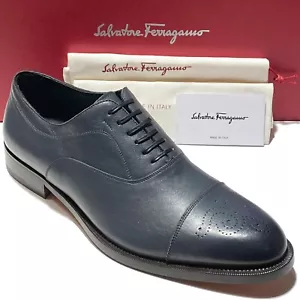 Ferragamo GOYA 8.5 EE 41.5 Leather Captoe Brogue Oxford Men's Grey Dress Shoes  - Picture 1 of 7