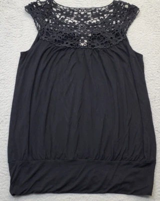 Kenar Blouse Top Womens Large Black Sleeveless Lightweight Crochet Neck Pullover - Image 1 of 4