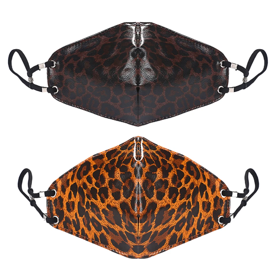  Punk Leather Leopard Cycling Mask Half Face Motorcycle Sports Mask Men Women - Image 1 of 3