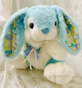 Light Blue Bunny Rabbit Easter Stuffed Animal Plush Floral Ears Bow Tie - Picture 1 of 9