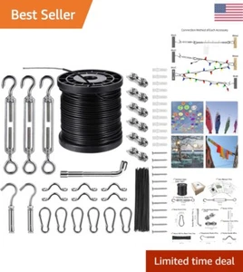 Outdoor String Lights Hanging Kit - 164 FT Stainless Steel Wire Rope Cable, T... - Picture 1 of 10