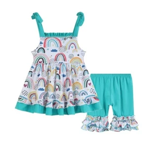 NEW! Ruffles by Tutu and Lulu Size 4T Rainbow Ruffle Sundress and Shorts Set - Picture 1 of 2