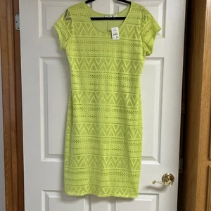 NWT Cato Sz Large Midi Cap Sleeve Green Geometric Pattern Sheath Dress - Picture 1 of 10