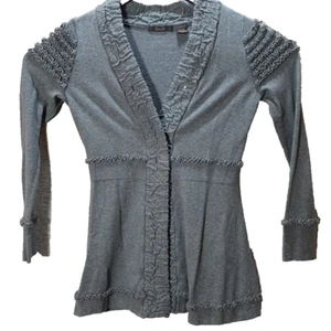 Heather B Women’s Ruffle Trim Cardigan – Gray, Small – Long Sleeve Knit Sweater - Picture 1 of 13