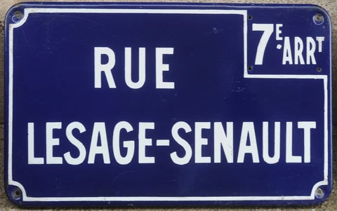 Large old vintage French enamel street sign plaque Lesage-Senault C18 politician Cover