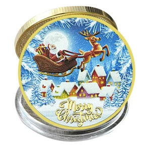 Merry Christmas Golden Metal Commemorative Coin Santa Claus Elk New Year Medal - Picture 1 of 9