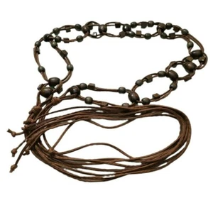 31" M Tan Dark Brown Macrame Wooden Bead Tassel Belt Hippie Hipster Boho Fringe - Picture 1 of 8
