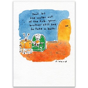 Funny HAPPY BIRTHDAY Card FOR BROTHER, TV Shared Bath Time by J. Ward + Envelope