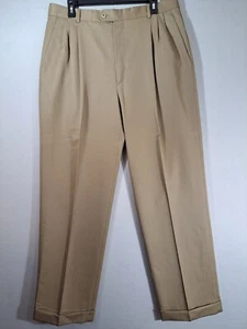Zanella Pants Mens 35x32 Brown Khaki Wool Alter Dress Cuffed Pleated  - Picture 1 of 9