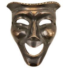 Mano Ottone Commedia Teatro Maschera da Parete con Scuro Patina Rare Arredo Casa