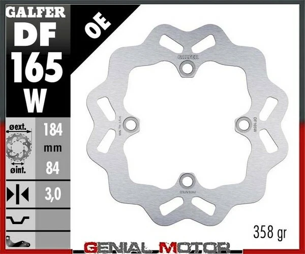Disco de freno trasero Galfer WAVE FIJO 184x3mm KAWASAKI KX 80 1993>1996 Foto 1 de 1