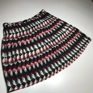 Loft Petites Pleated Skirt Size 12P Cream Maroon Black Spray 3D Geometric Print - Picture 1 of 14