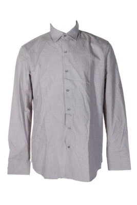 Camisa de vestir Tasso Elba beige marfil a cuadros manga larga con botones 15-15,5 M Foto 1 de 3