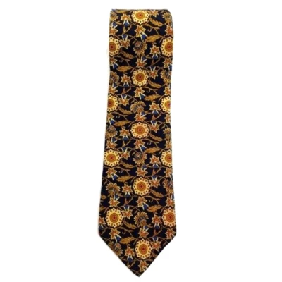 Corbata Addison On Madison Azul Dorado Estampado Floral Seda Auto Corbata 59" x 4" Usada en Excelente Condición Foto 1 de 4