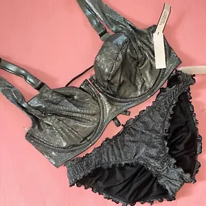 Victoria's Secret 36DDD/34G BIKINI S ruffle bottom GUNMETAL SILVER FULL COVERAGE - Picture 1 of 3