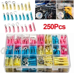 250Pc Heat Shrink Wire Connectors Electrical Ring Fork Spade Crimp Terminals Kit - Picture 1 of 10