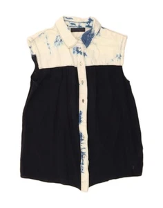 Blusa camisa sin mangas TRUSSARDI para mujer IT 40 pequeña azul marino bloques de colores CY05 - Imagen 1 de 3
