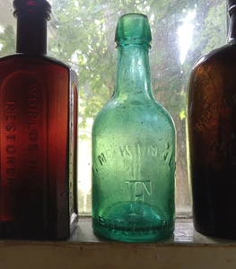1870 F.McKINNEY PHILADA GREEN SMOOTH BASE SODA BOTTLE APPLIED COLLAR - Picture 1 of 11