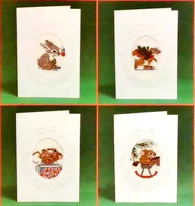 Current Critters cross stitch Christmas Cards set of 4 DMC 58779 mouse + 5 extra - Picture 1 of 4