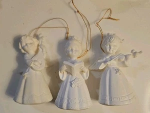 VINTAGE White Plastic Angel Christmas Ornaments Music Theme Lot 3 Singing Violin - Picture 1 of 8