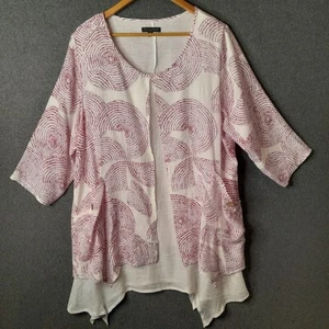 CAROLINE MORGAN Womens casual top blouse Size 16 white pink 3/4 sleeve 2 In 1 - Picture 1 of 22