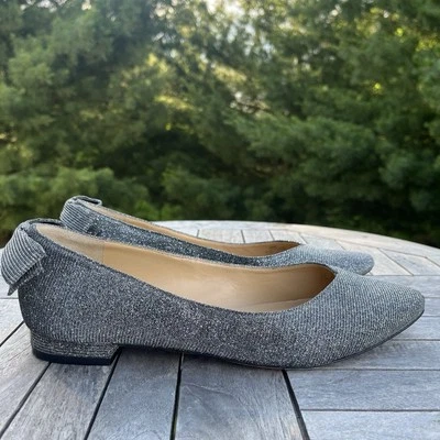 Talbots Edison Flats Womens Size 8 Silver Metallic Back Bow Shoes Leather Sole - Image 1 of 4