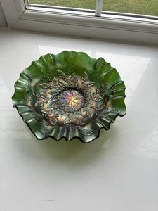 Vintage Fenton Stag And Holly Decorative Glass Bowl - Picture 1 of 6