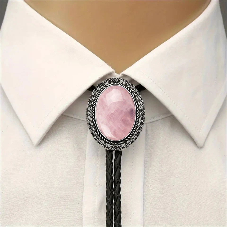 Collar de boda con corbata bolo de piedra de cristal rosa para hombre padrino vaquero occidental Foto 1 de 1