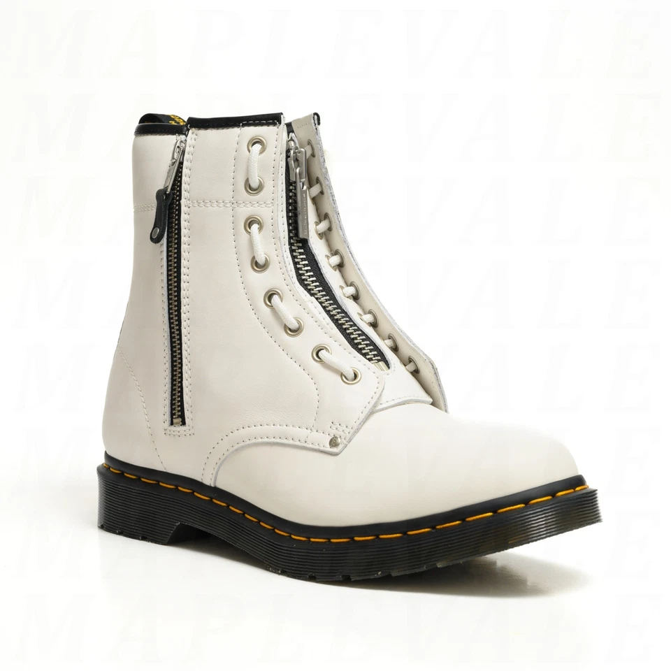 Dr. Doc Martens 1460 Twin Zip White Leather Boots Shoes 27624100 Womens 10