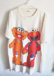 1990s Zoe And Elmo Double Side Print Sesame T Shirt Adult LARGE White - Picture 1 of 6