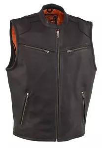 Milwaukee Leather MLM3502 Men's Black 'Cool-Tec' Leather Zipper Front Vest - Picture 1 of 4
