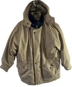 London Fog Coat Full Zip Button Jacket Parka Zip Out Lining Sz Large Tan Warm - Picture 1 of 6