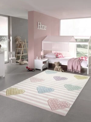 Kinderteppich Herzen Kinderzimmerteppich Mädchen in rosa lila grün - Bild 1 von 4