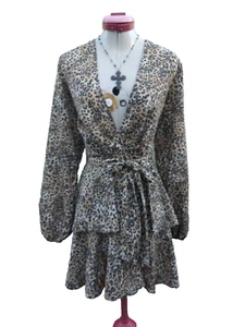 JOHN ZACK Animal Print Skater DRESS Size Aus 16 NWT Belted Black Gold Mob Wife - Picture 1 of 6
