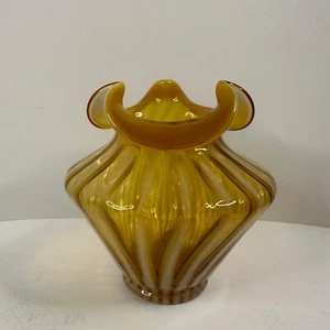 Vintage Fenton Autumn Butterscotch Gold Opalescent Rib Optic Stripped 5" Vase - Picture 1 of 6
