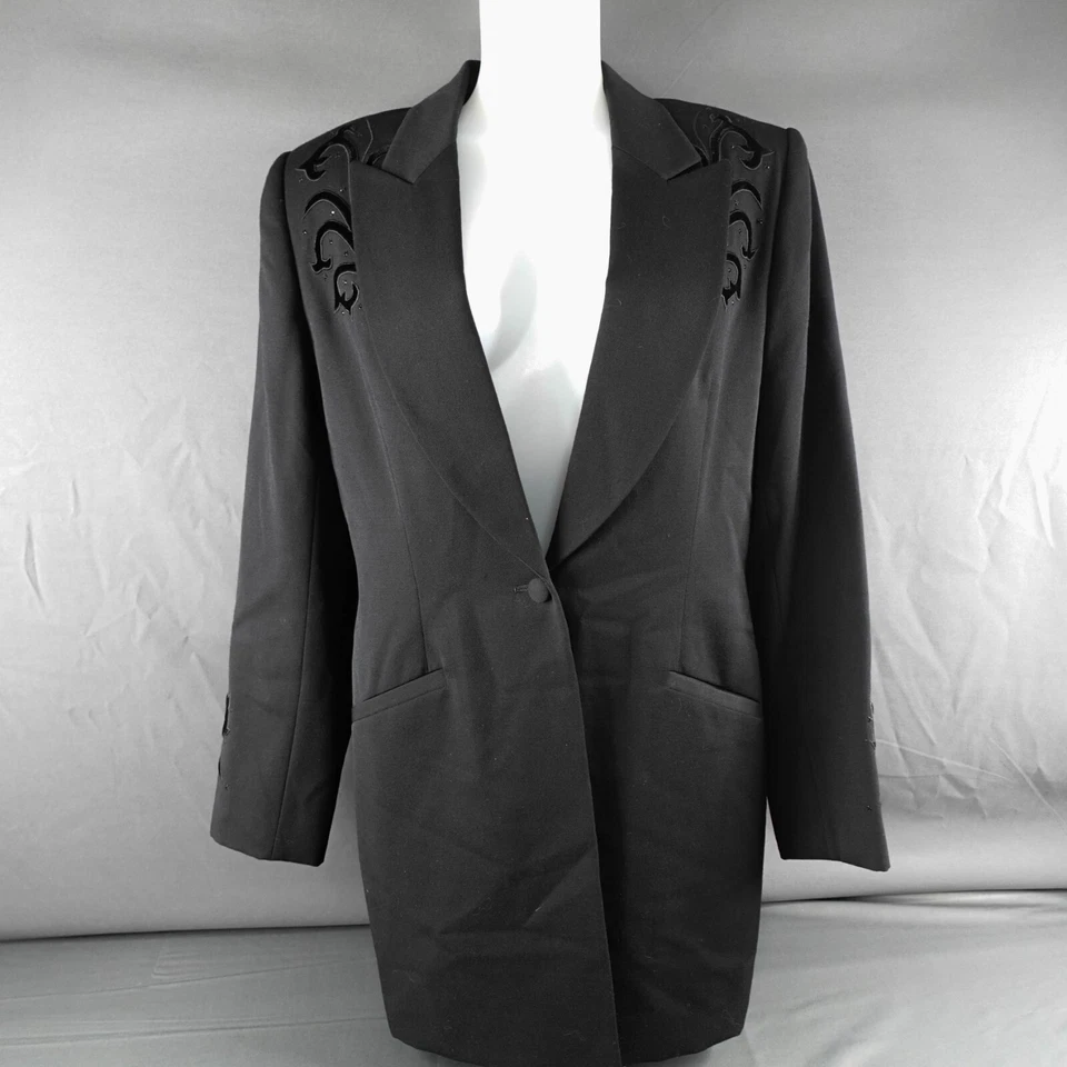 Blazer retro brillante vintage Lane Davis para mujer 14 negro Western Flock terciopelo Y2K Foto 1 de 4