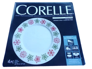 RARE Set OF 4 Corelle Christmas CHEERFUL FLURRY 10.75" Dinner Plates New! - Picture 1 of 10
