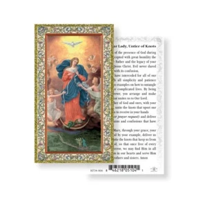 Our Lady Undoer / Untier of Knots with Prayer - Gold Trim -Paperstock Holy Card - Picture 1 of 4