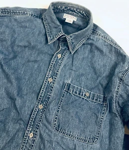 Vintage Denim Shirt Mens L Arizona Jean Co Blue Stone Washed Metal Button Y2K - Picture 1 of 9