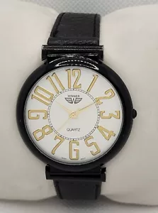 Mens Winner Round Easy to Read Black Case Leather Strap Analog Watch I1 - Picture 1 of 9