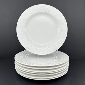 Martha Stewart VINTAGE ROSE White Dinner Plates (8) Raised Flower Blossoms - Picture 1 of 24