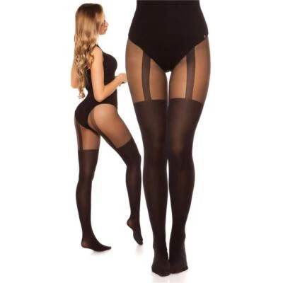 Sexy Damen Nylon Strumpfhose in Straps-Optik Schwarz 34/36/38 #AC1065 - Bild 1 von 4